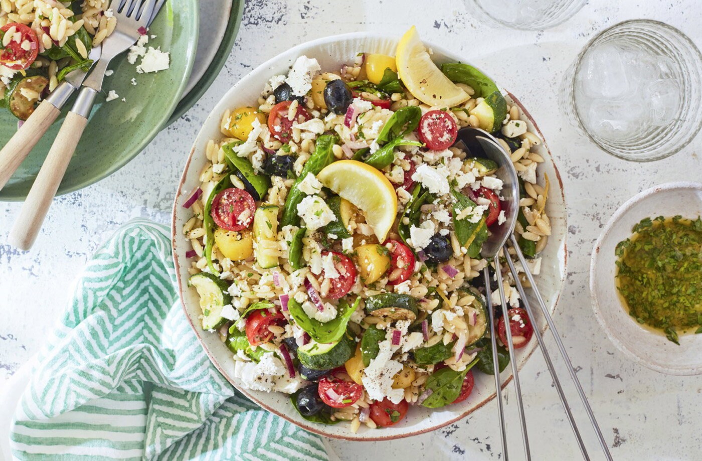 Rainbow orzo pasta salad