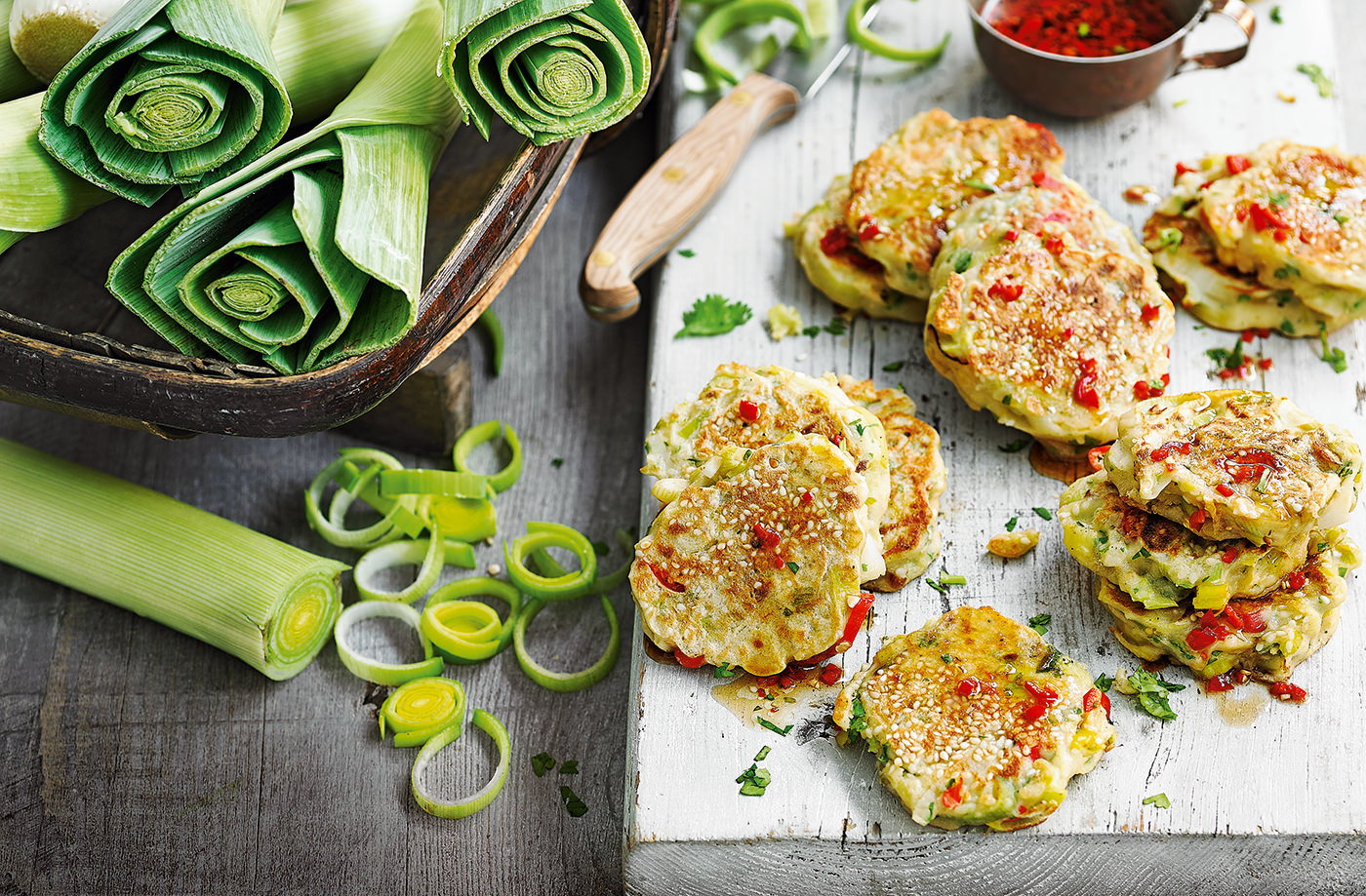 Leek and chilli pancakes