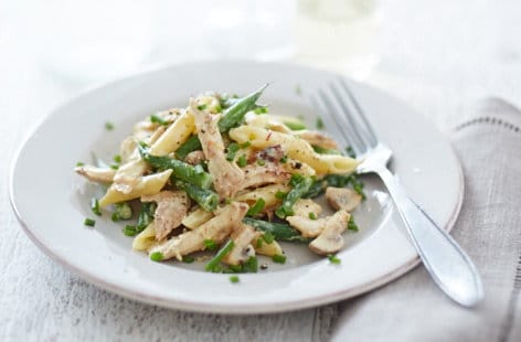 Image of "Warm chicken and mushroom pasta salad"
