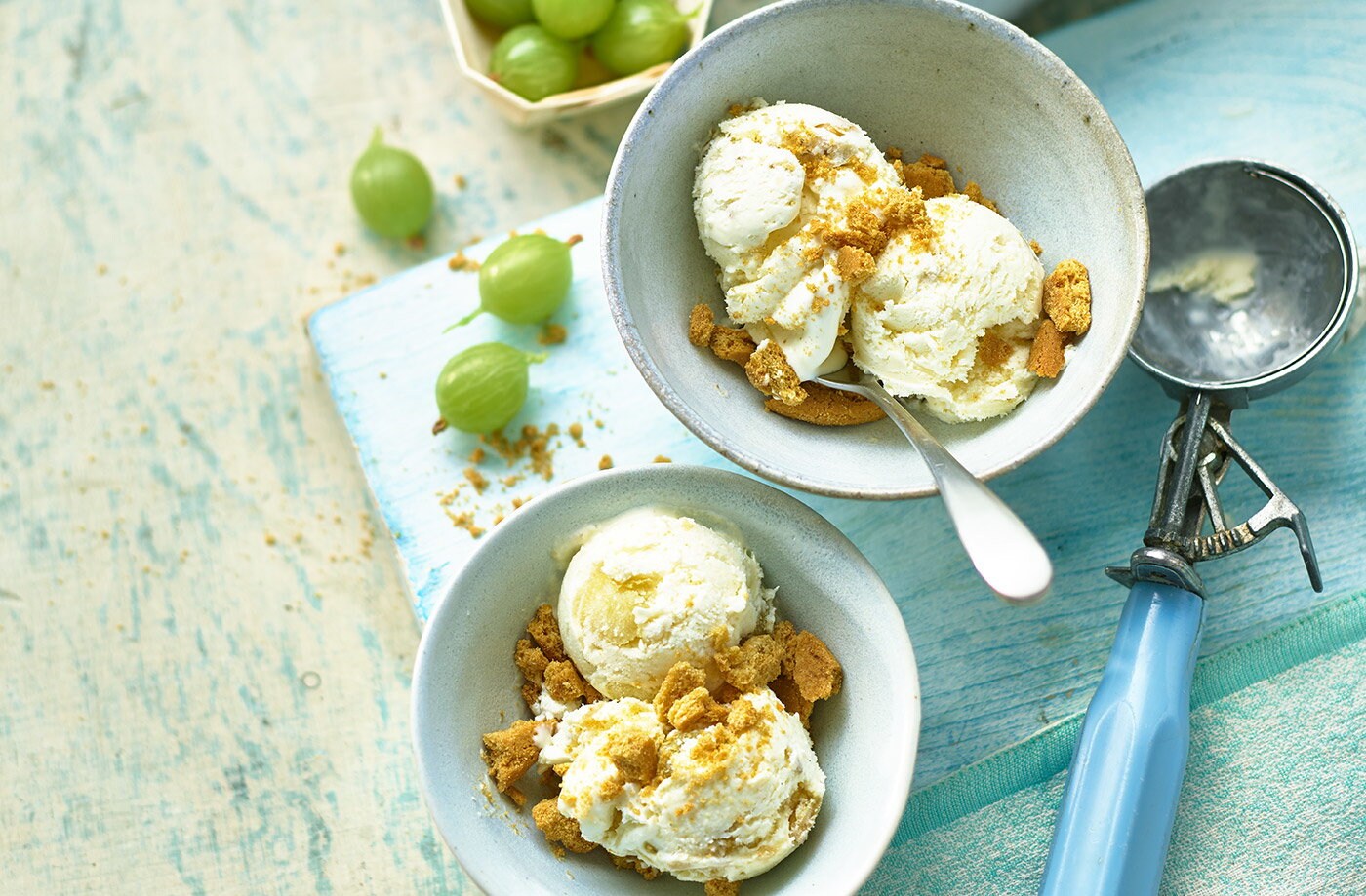 Gooseberry and elderflower no-churn ice cream