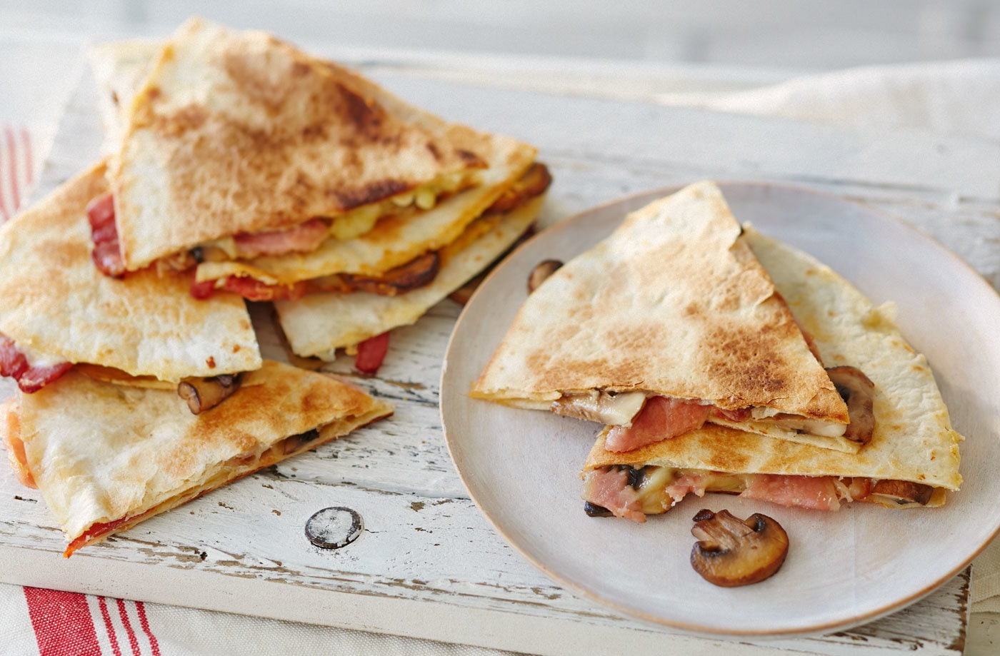Bacon and mushroom quesadillias