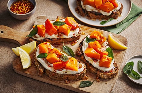 Pumpkin and ricotta toasts with hot honey