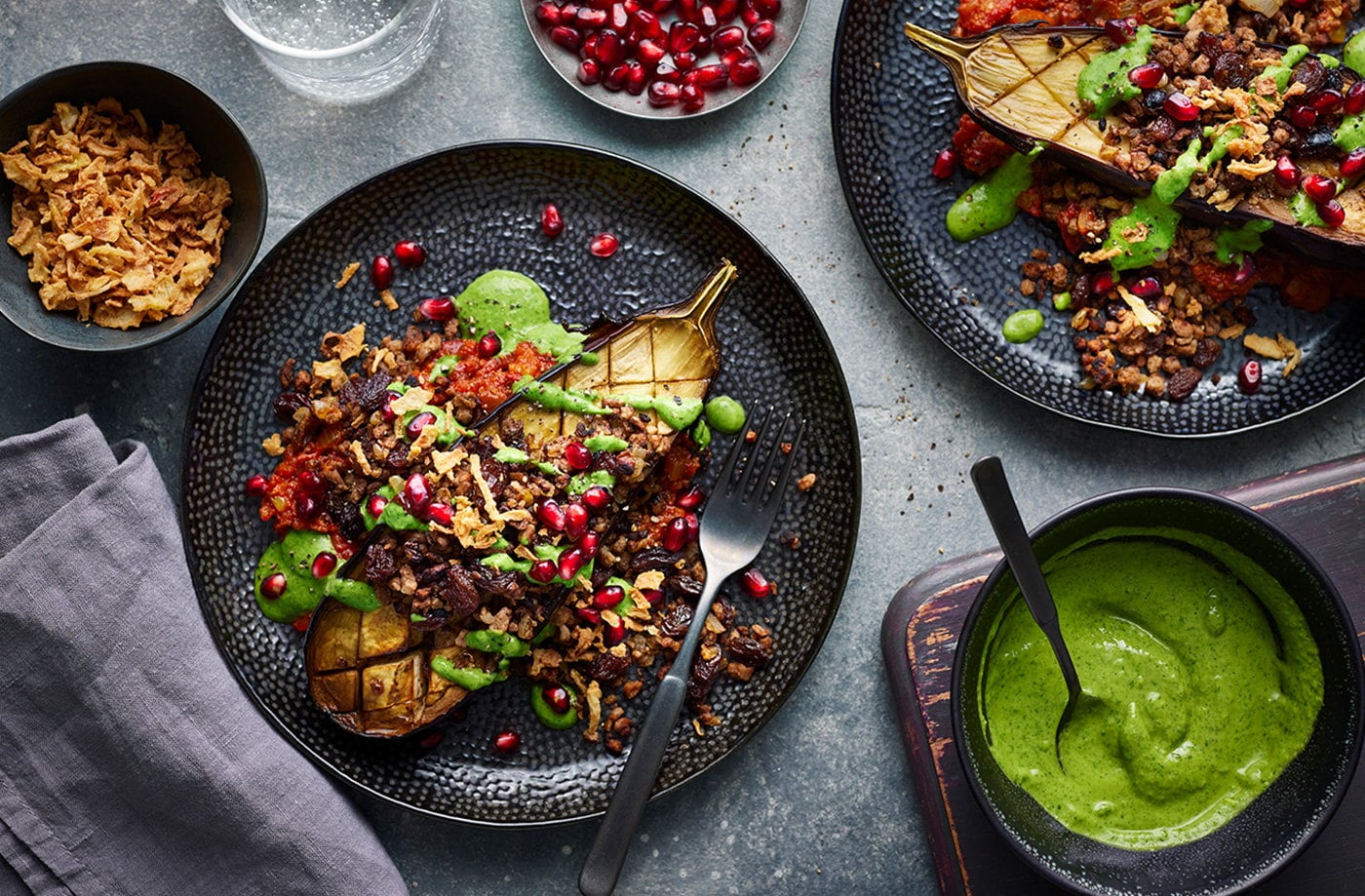 Vegan stuffed aubergines