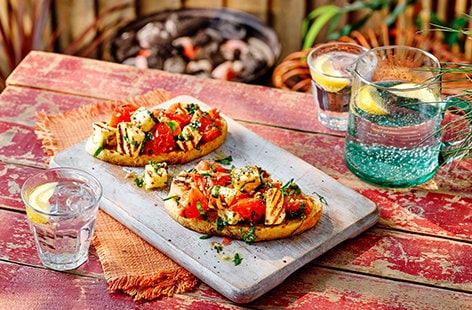 Image of "Roast tomato and halloumi bruschetta"