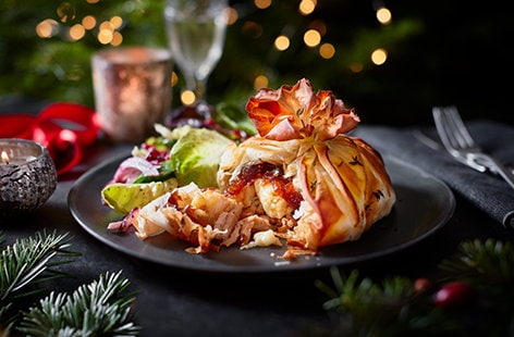 Brie and turkey filo parcel