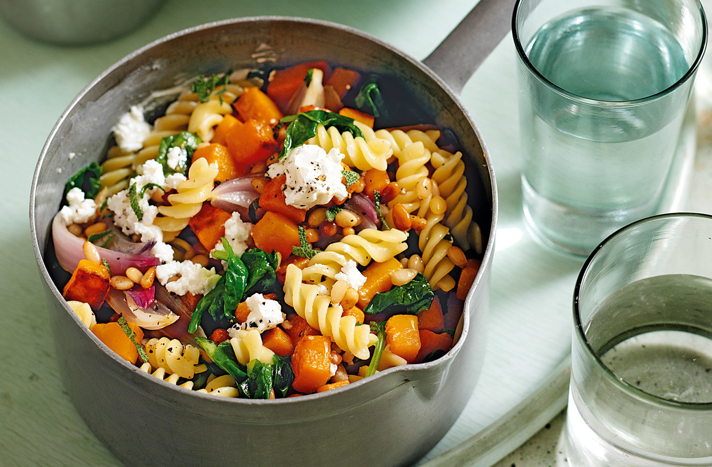 Squash and goat's cheese fusilli