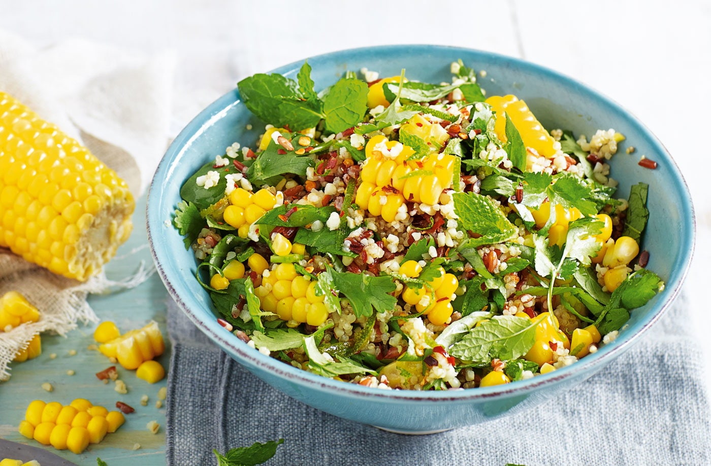 Sweetcorn and herb grain bowl