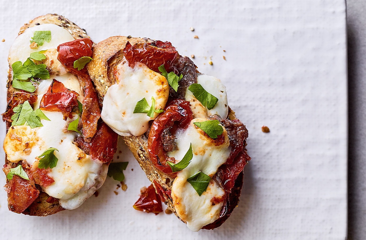 Melty mozzarella and roasted tomato toast