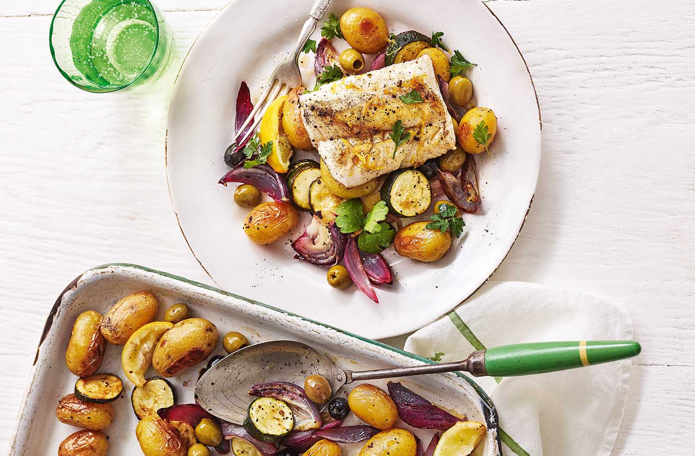 Cod with lemon and olives