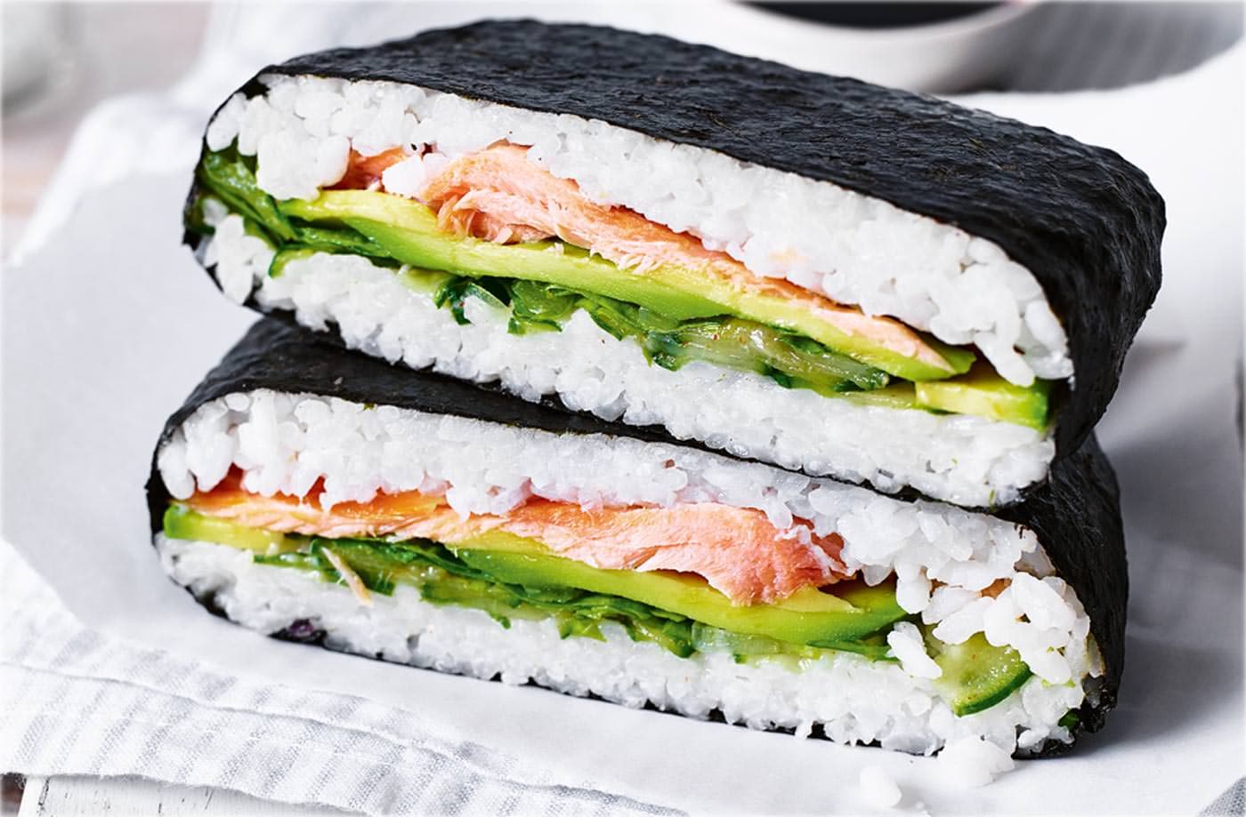 Japanese-inspired onigirazu (sushi sandwich)