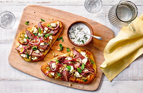 Image of "Leftover lamb and spiced aubergine flatbreads"