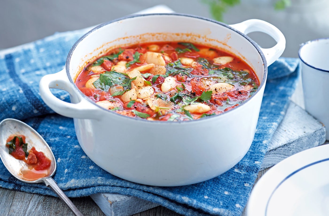 Chorizo, butter bean and spinach stew