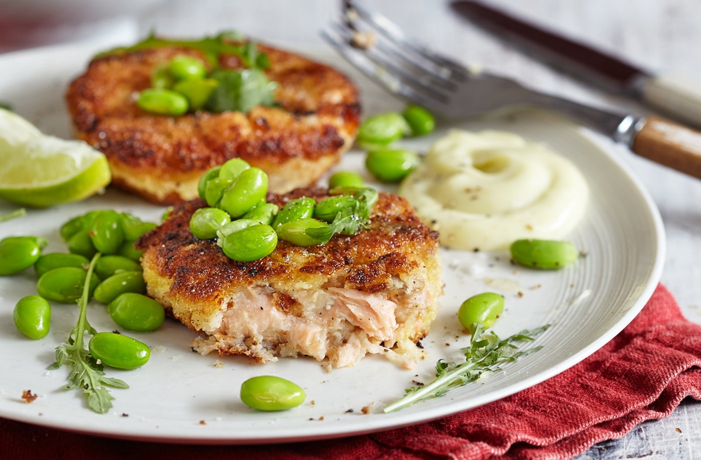Miso and lime salmon fishcakes with wasabi mayo