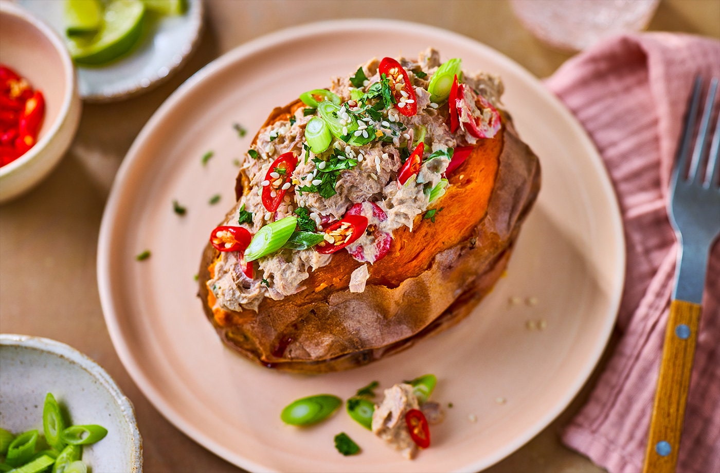 Sesame soy tuna mayo sweet potatoes