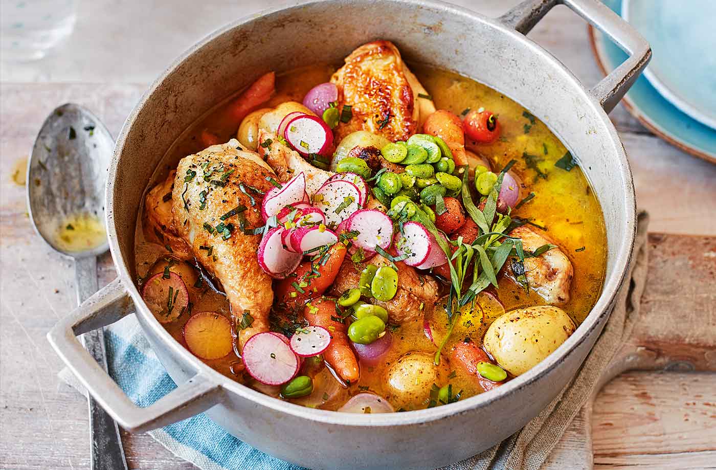 Spring chicken stew with tarragon butter