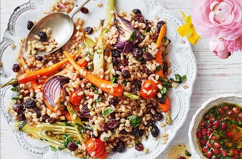 Image of "Roasted vegetable pearl barley with honey vinaigrette"