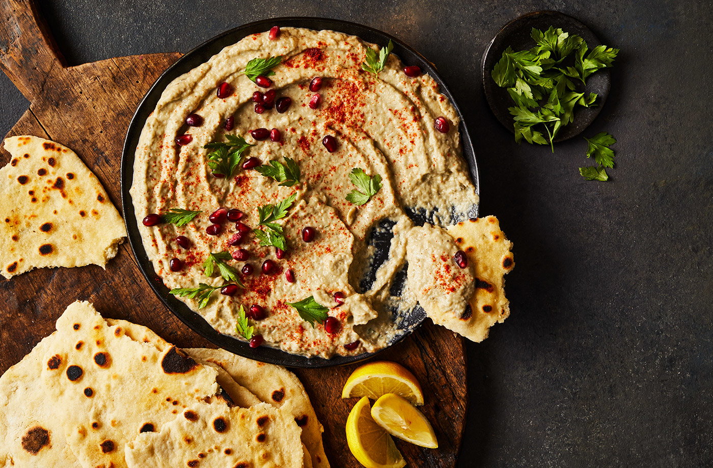 Air-fryer baba ganoush and flatbreads