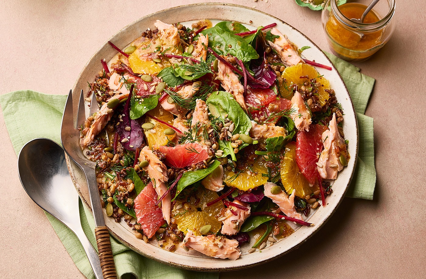 Citrus and salmon grain salad