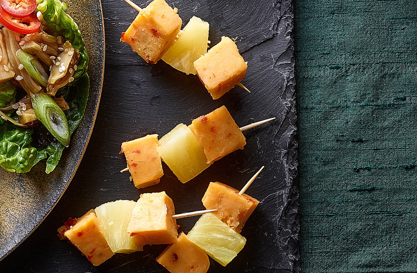 Chilli cheese and pineapple skewers