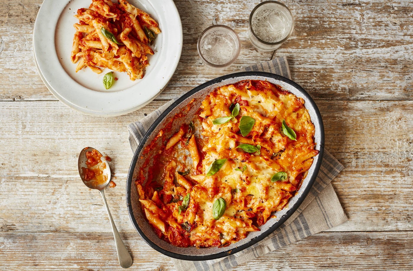 Penne pasta and tomato bake