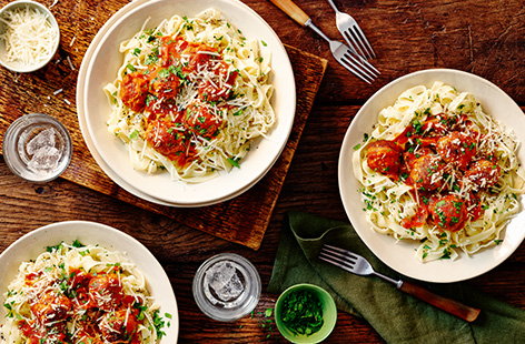 Image of "Pork and fennel meatballs with tagliatelle"