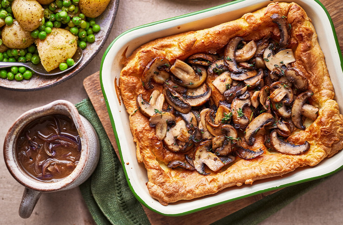 Giant Yorkshire pud with garlic mushrooms