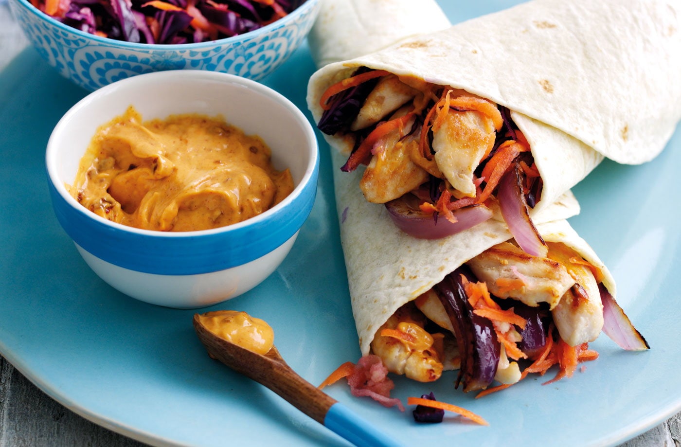Chipotle chicken and winter slaw wraps