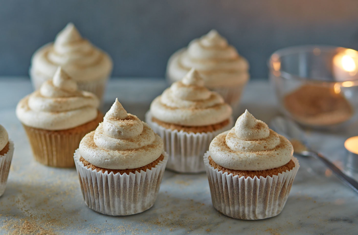 Eggnog cupcakes with spiced brandy buttercream frosting