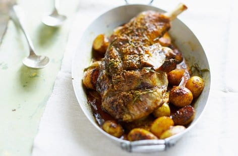 Shoulder of lamb and baby roast potatoes