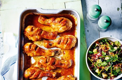 Image of "Sriracha chicken with beetroot, avocado and black bean salad"