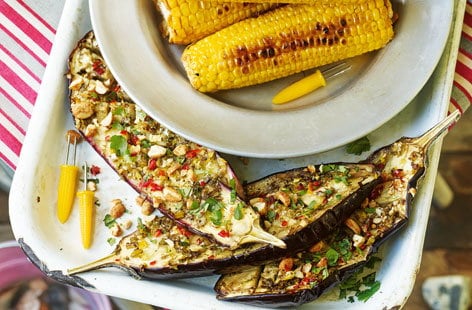 Image of "Lime and chilli aubergines with peanuts"