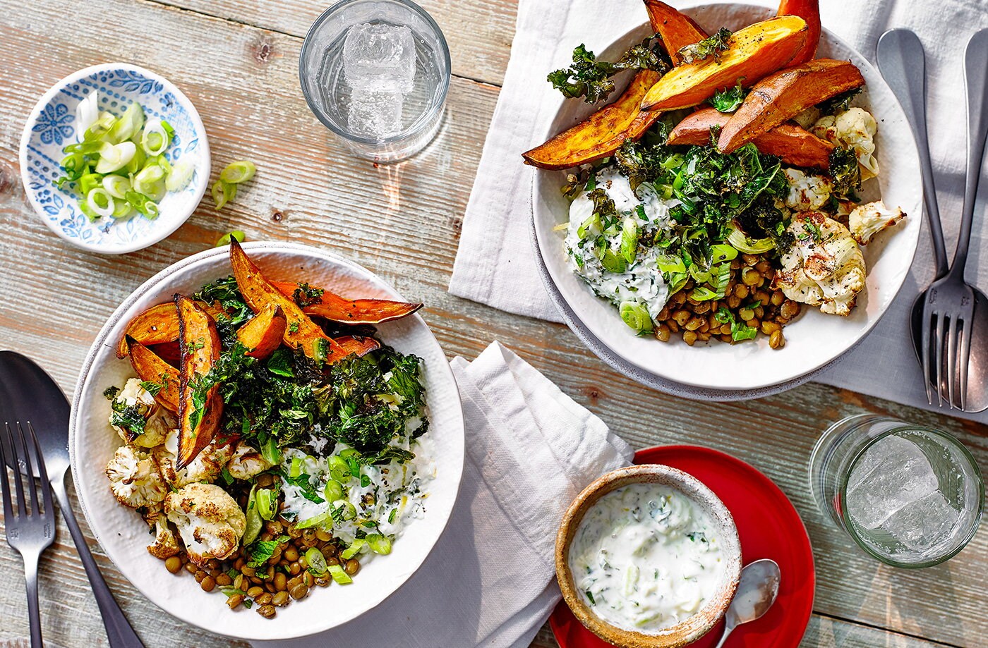 Roasted veg and lentil salad bowl