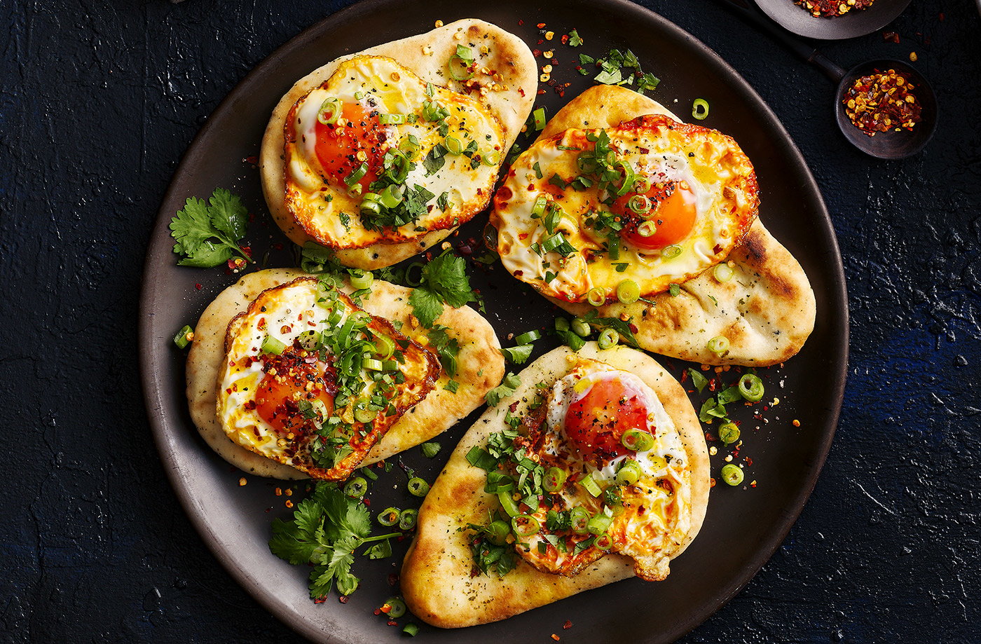 Turmeric fried egg naans with Kashmiri chilli