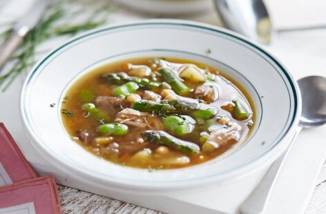 Leftover shredded lamb and spring vegetable soup