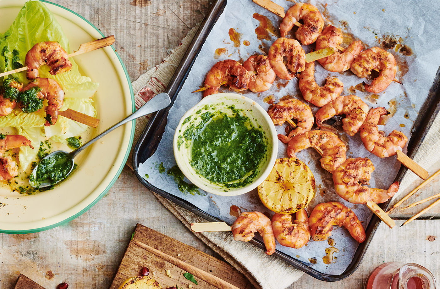 Piri piri prawns with basil and lemon sauce