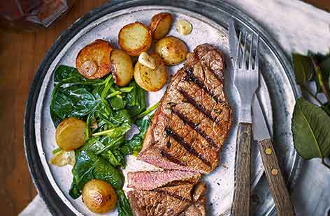 Image of "Paprika and thyme steaks with sautéed potatoes"