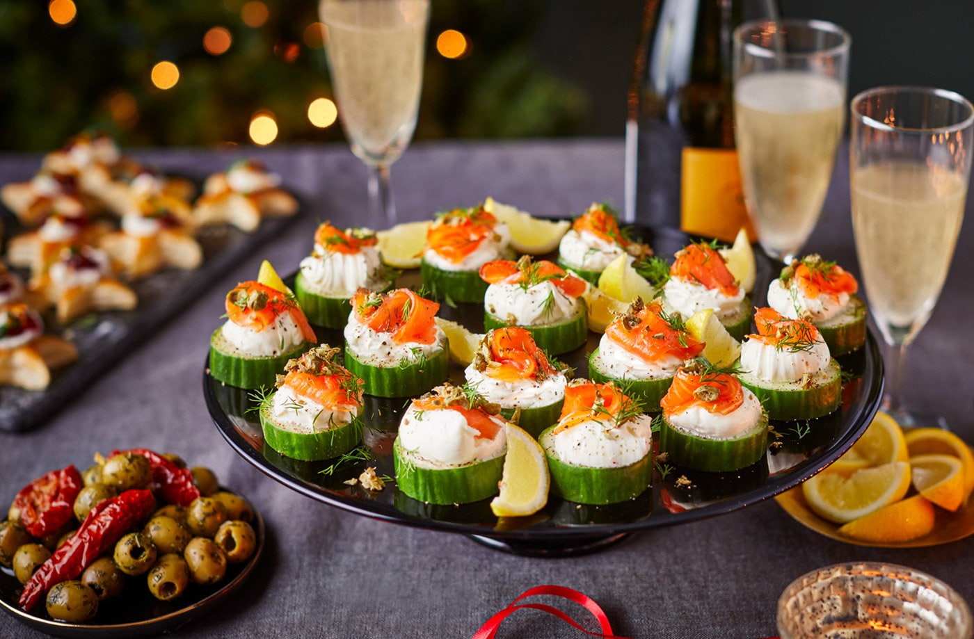 Smoked salmon, cream cheese and cucumber bites