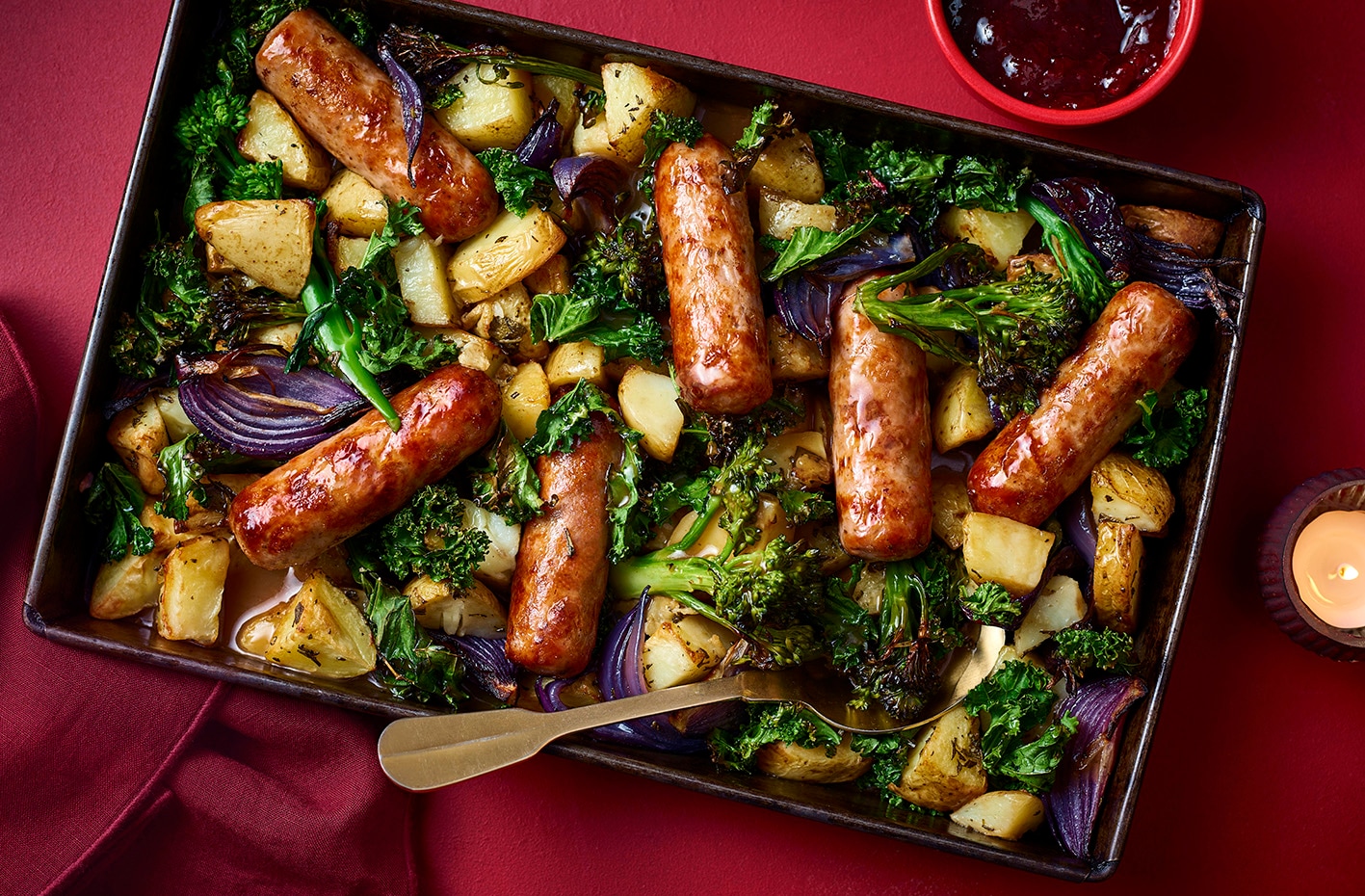 Sausage, potato, cranberry and sage one-pan