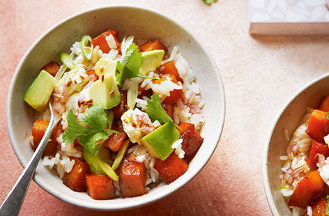 Image of "Squash and avocado rice bowl"
