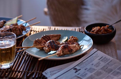 Image of "Chicken satay with peanut dipping sauce"
