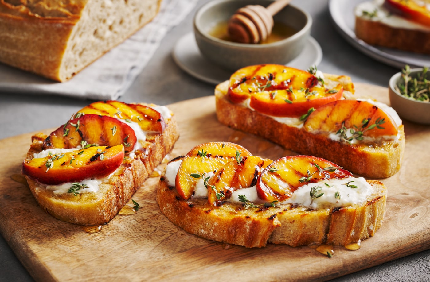 Peach and burrata bruschetta 