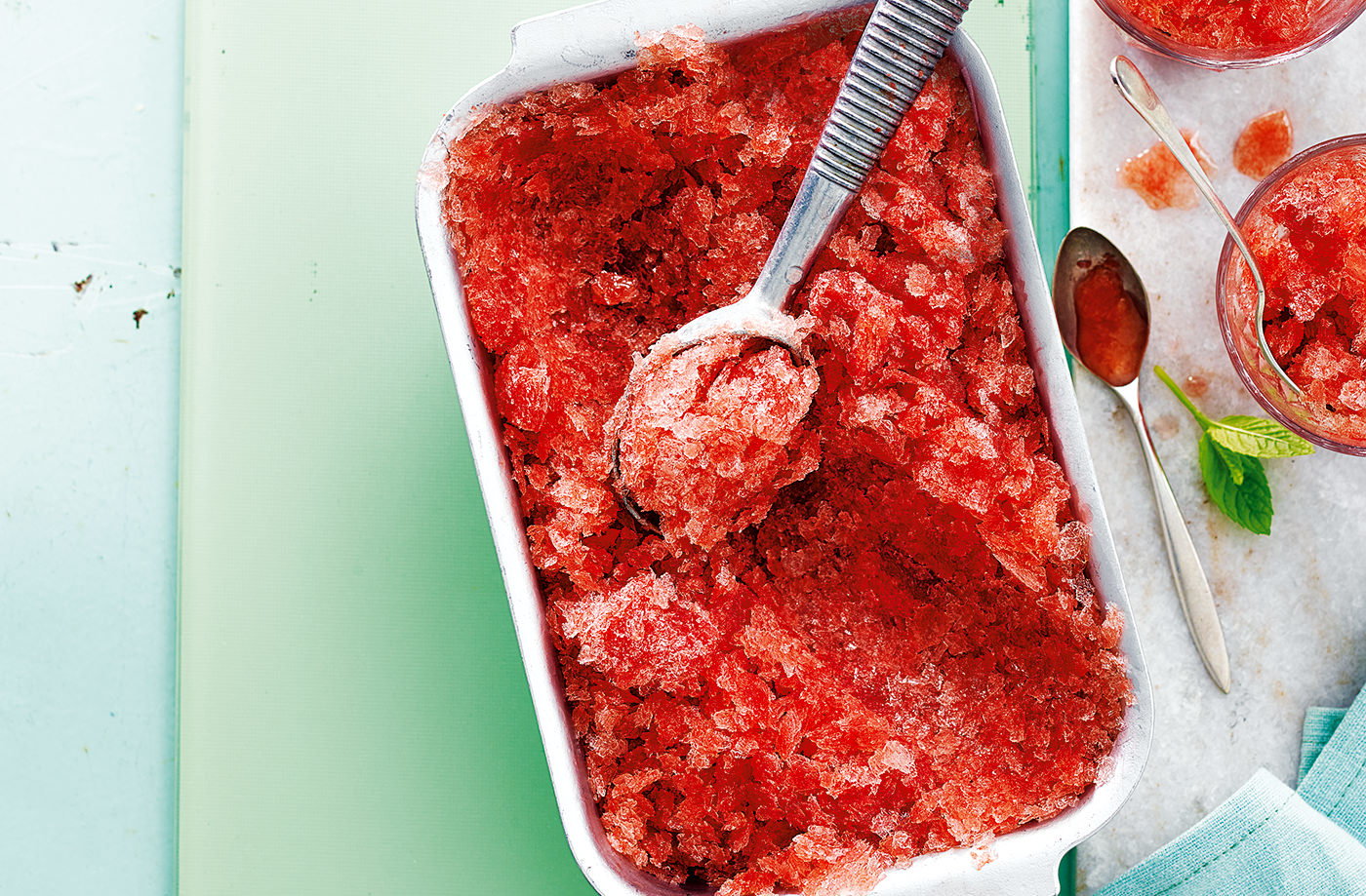 Sour watermelon and mint granita