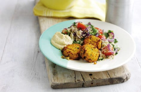 Sweet potato falafel with tomato couscous