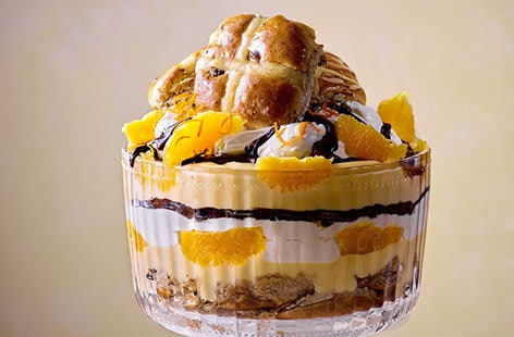 Image of "Chocolate orange hot cross bun trifle"