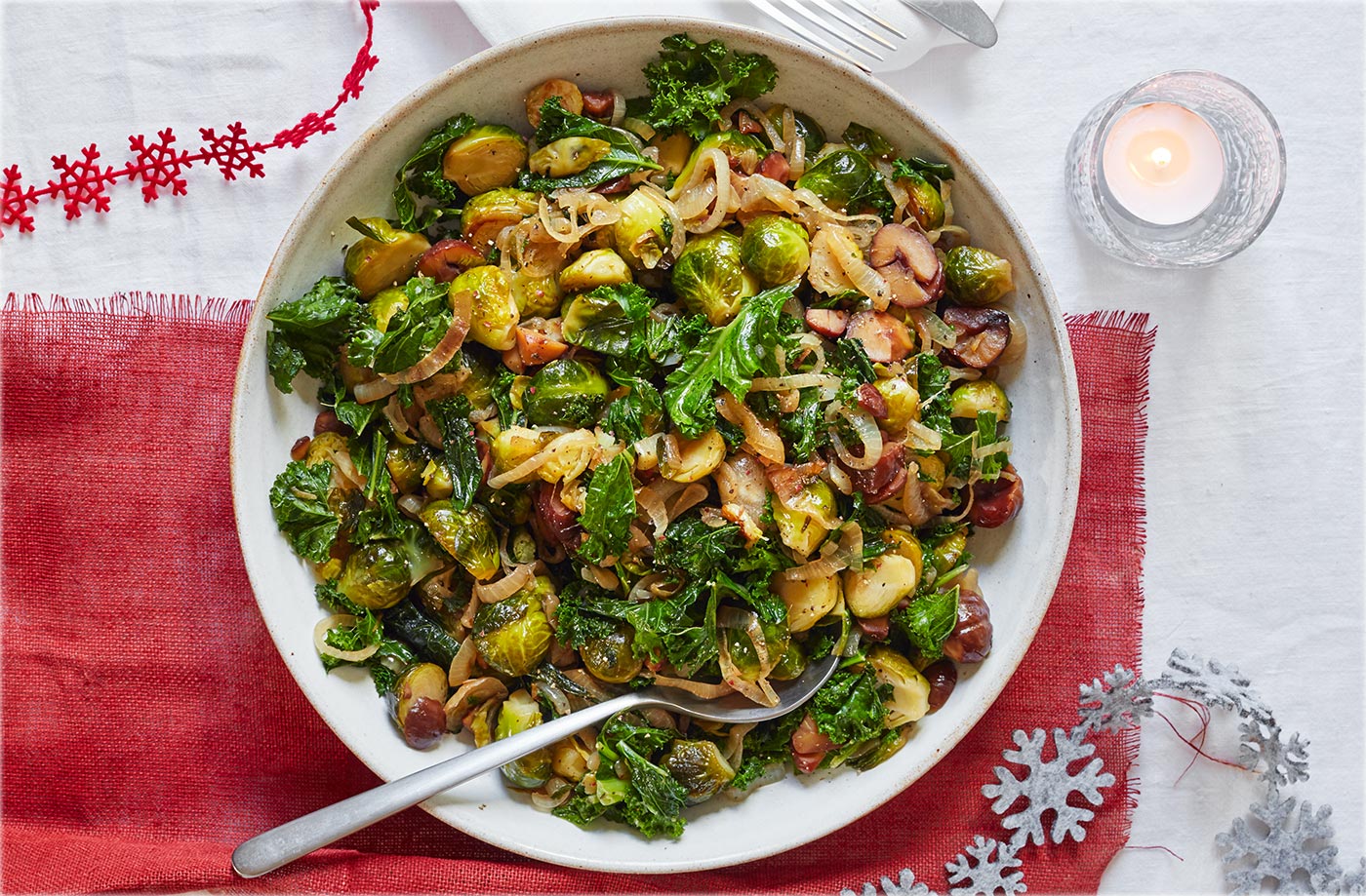 Sautéed sprouts with kale and chestnuts