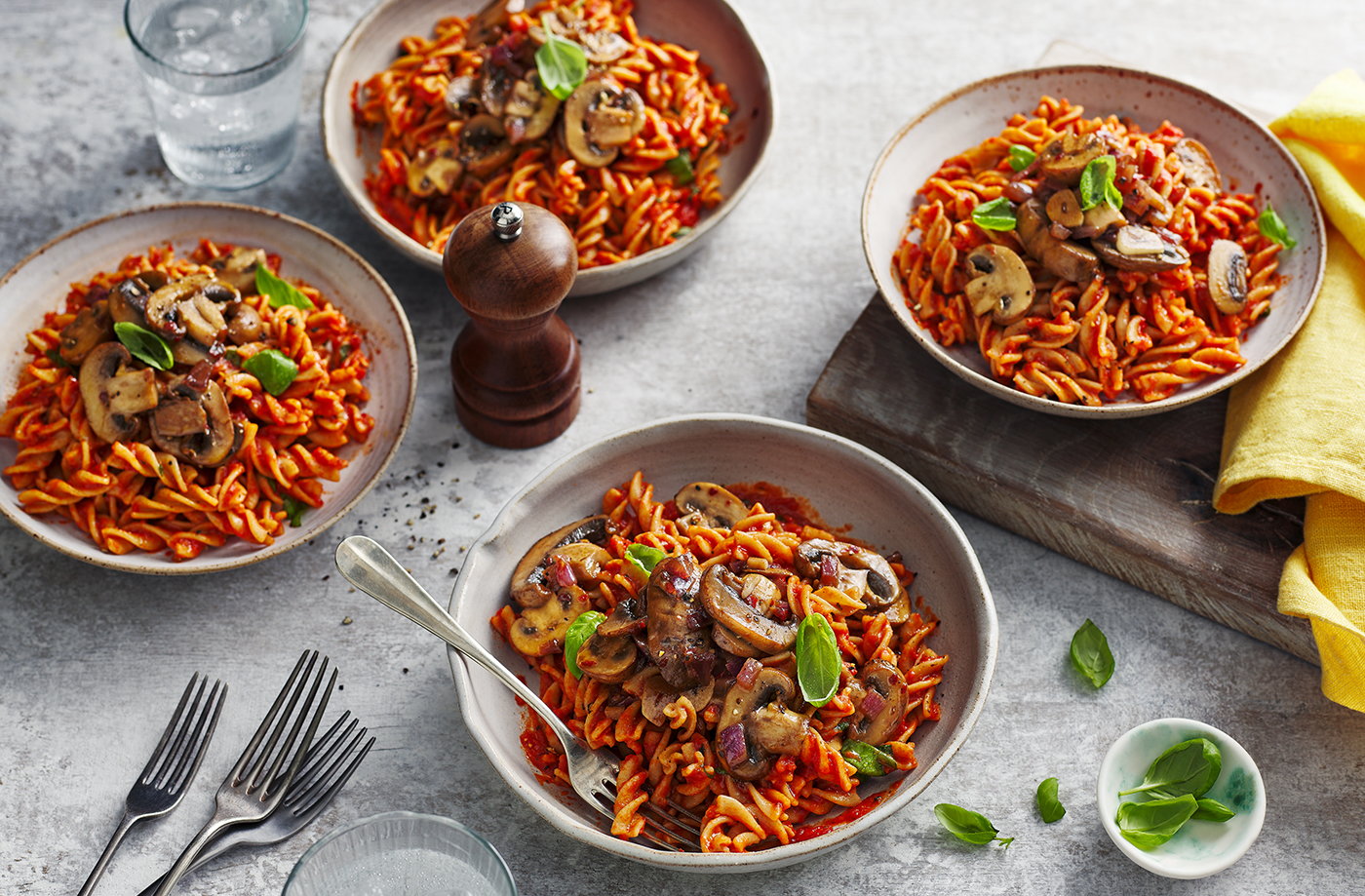 Mushroom, tomato and balsamic pasta