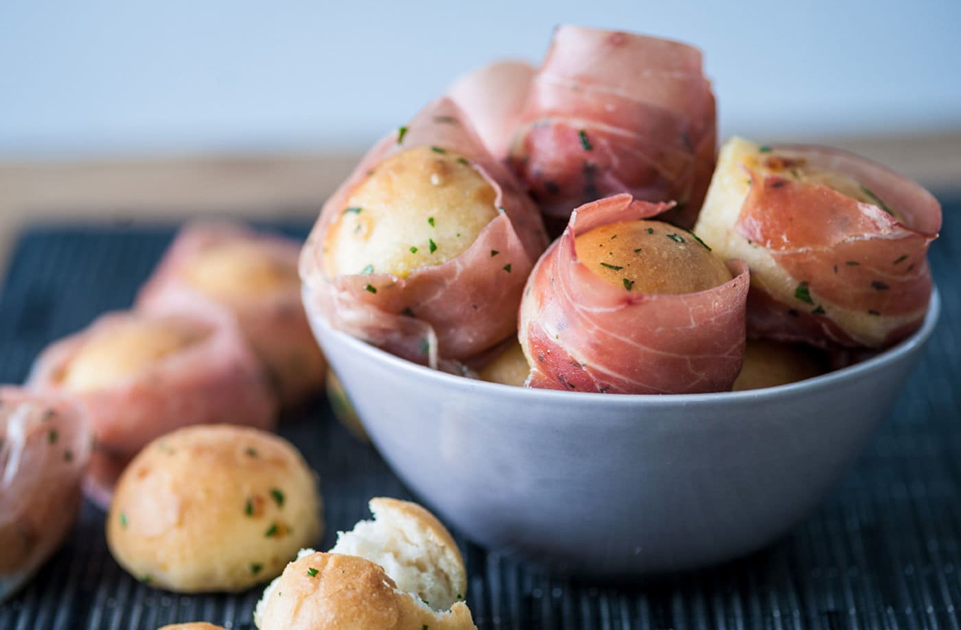 Paul Ainsworth's garlic dough balls wrapped in prosciutto