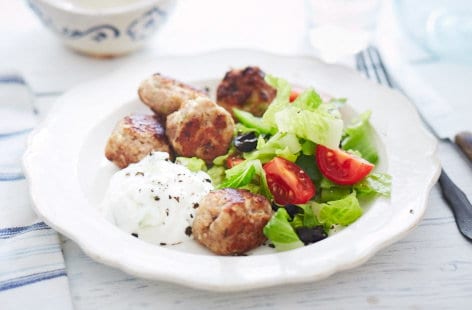Image of "Herby pork meatballs with tzatziki"
