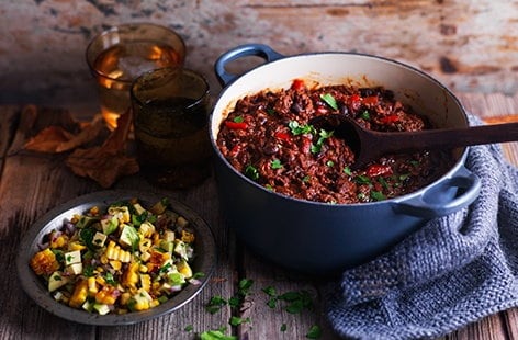 Image of "South American chilli with charred corn salsa"
