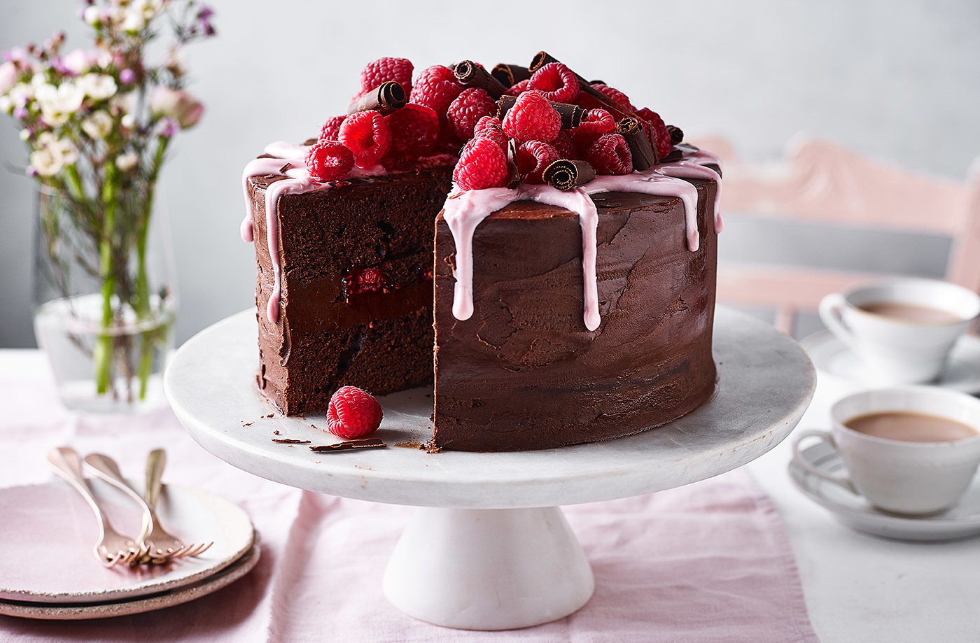 Chocolate and raspberry fudge cake